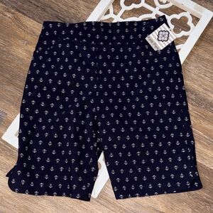 Kate Park Navy Anchor Print Women's Shorts Medium